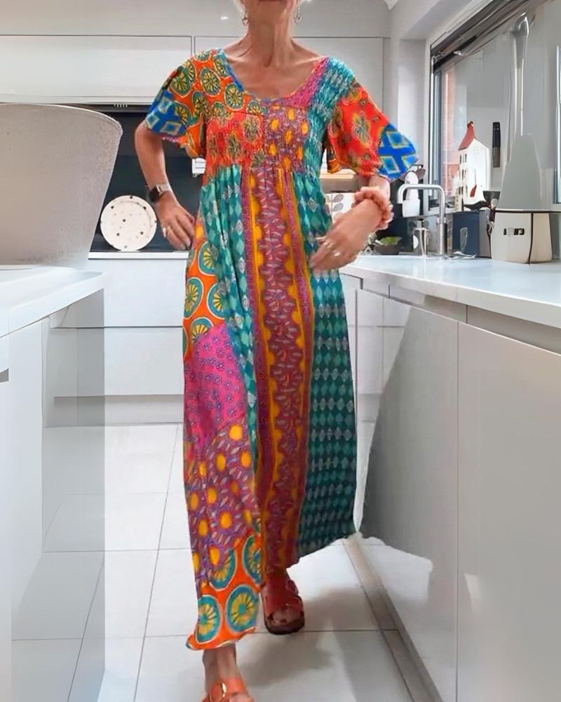 colourful boho dress Charlotte brim hat