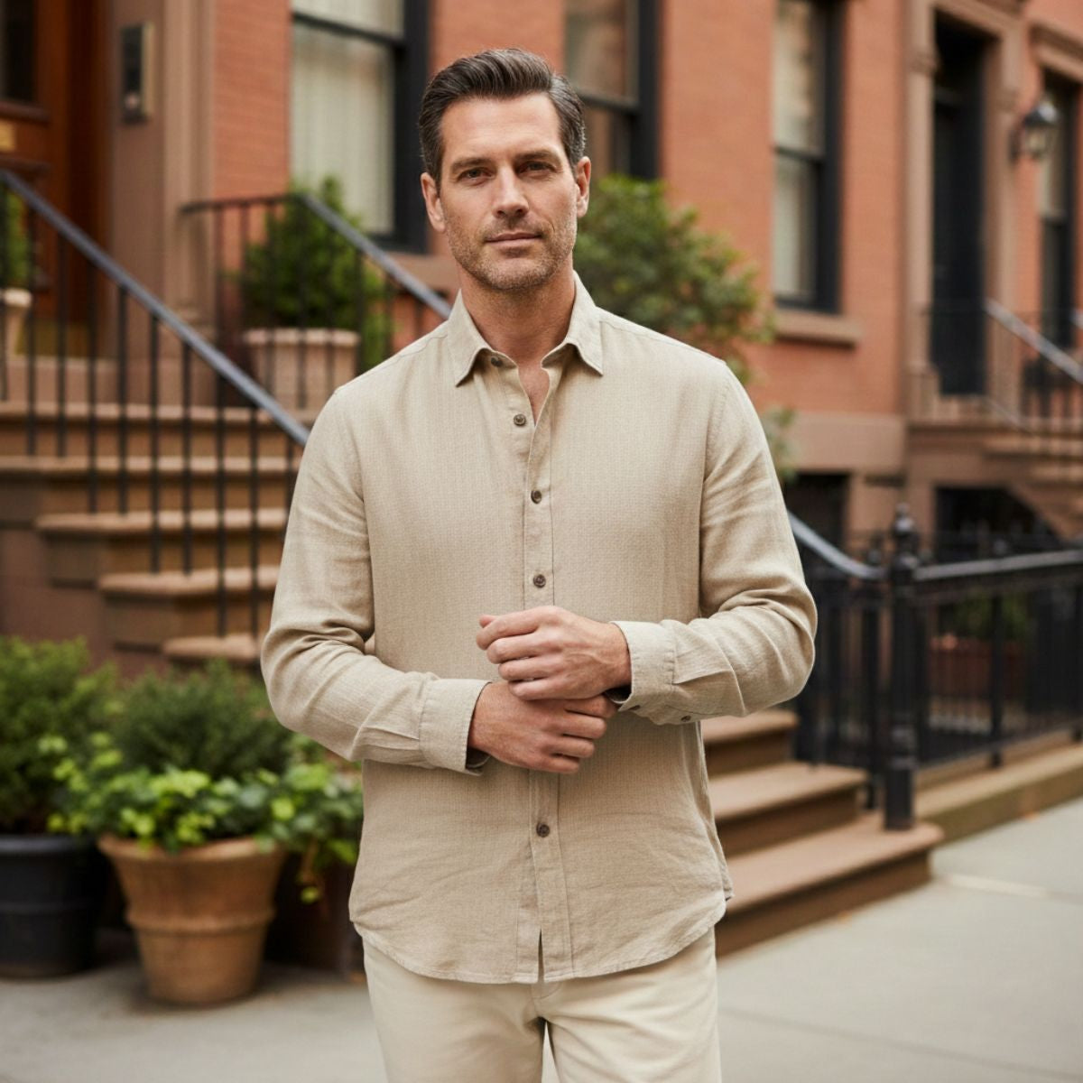 Ashford | Men’s Button Front Casual Shirt | Turn Down Collar Long Sleeves Daily Wear-Men Shirt-Eltrendio