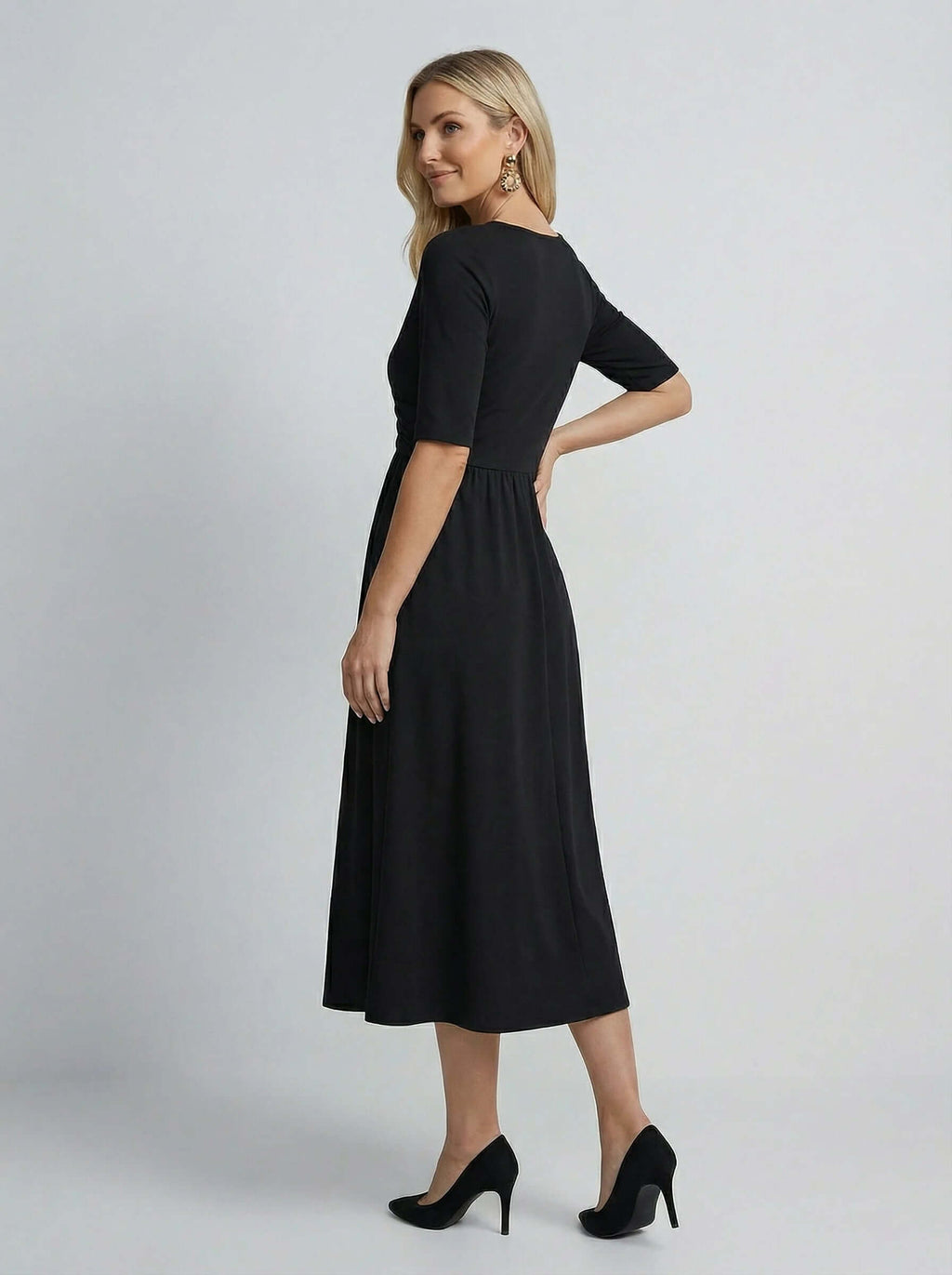 V Neck Midi Dress | Wrap Bodice Design-Women Dress-Eltrendio
