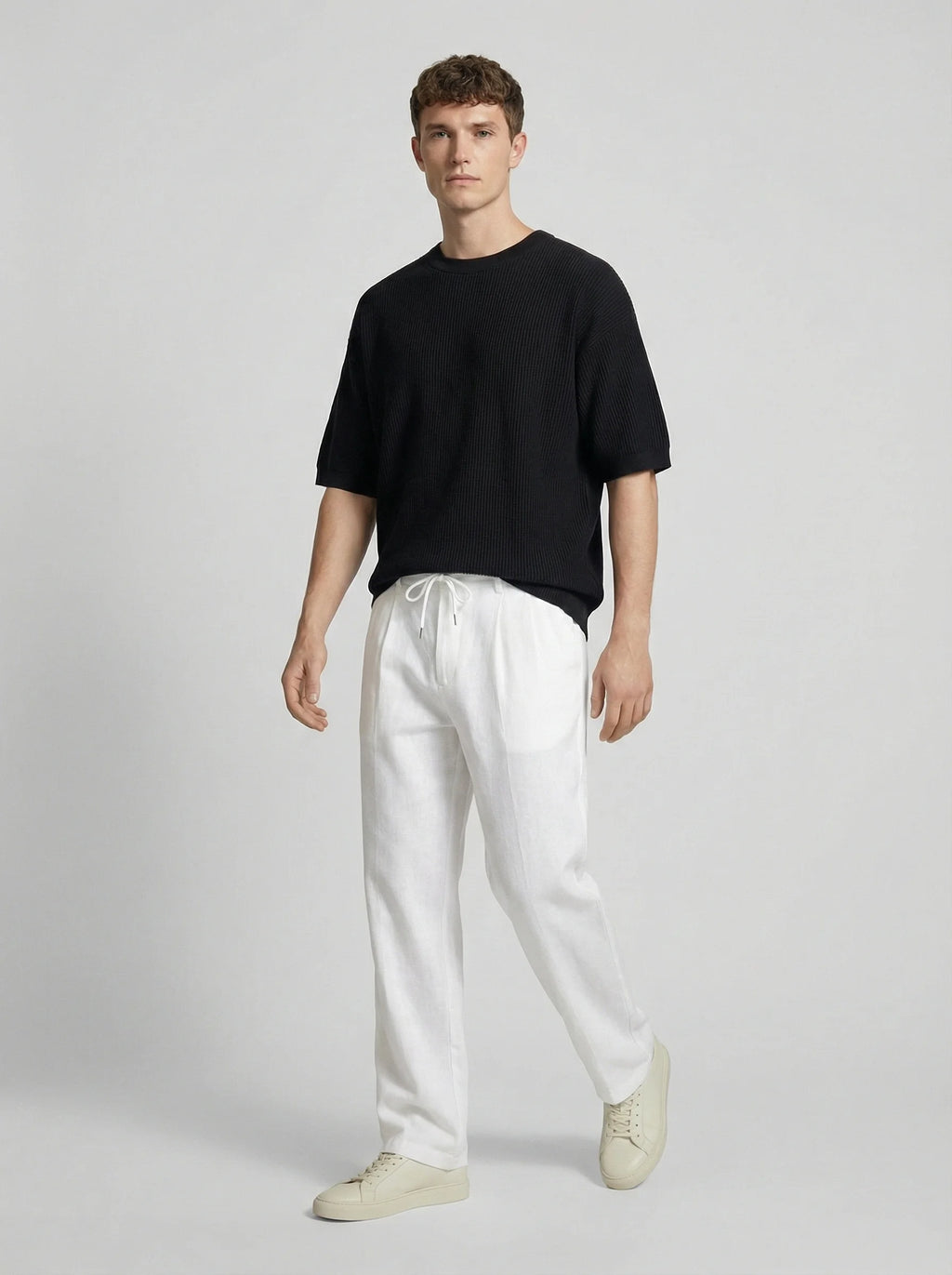Men Wide Leg Trousers | Drawstring Waist Loose Summer Style-Men Trousers-Eltrendio