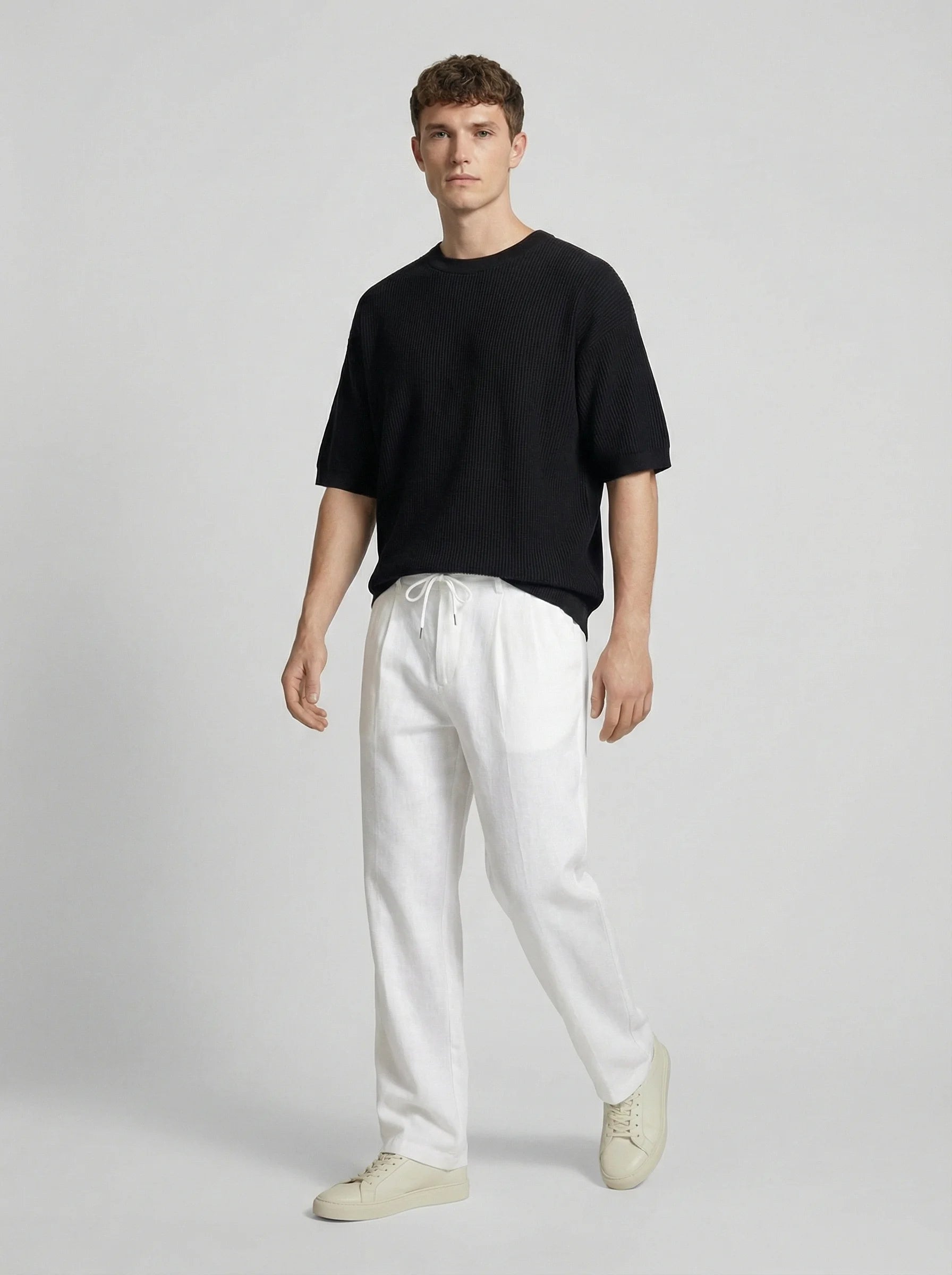 Men Wide Leg Trousers | Drawstring Waist Loose Summer Style-Men Trousers-Eltrendio