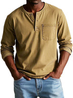 John | Men’s Long Sleeve Henley Shirt | Button Down Pocket Detail Daily Wear-Men Shirt-Eltrendio