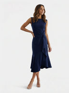 Sleeveless Midi Dress | Draped Waist Design-Women Dress-Eltrendio