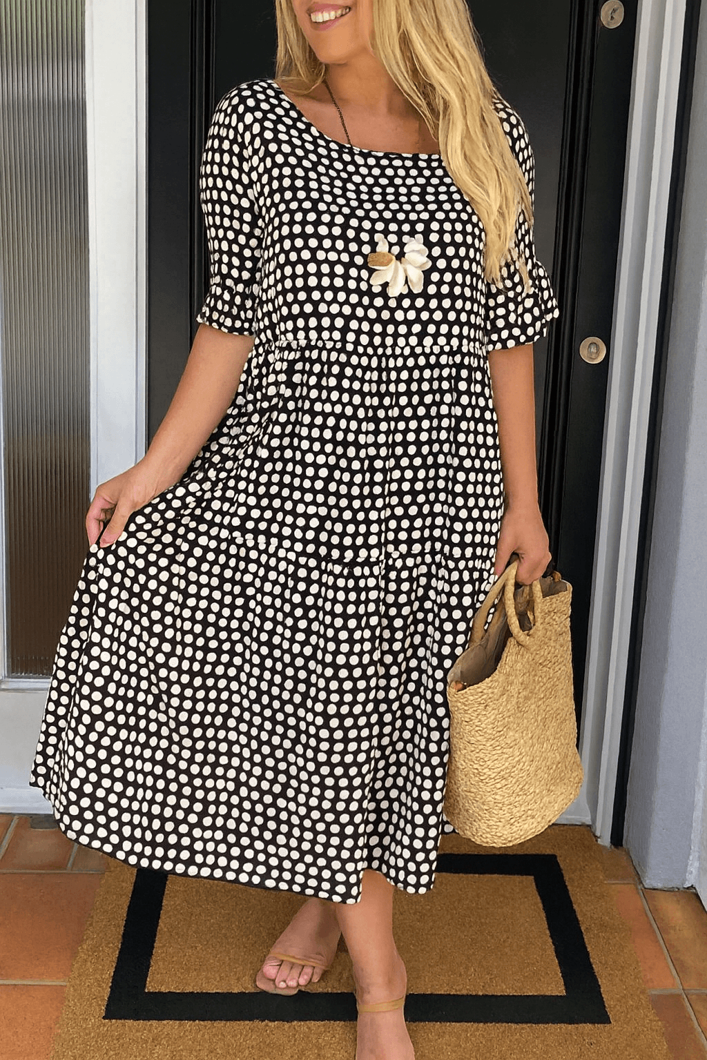 Midi Dress | Casual Summer Short Sleeve Dress-Women Dress-Eltrendio