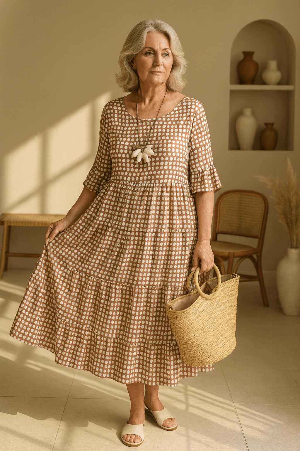 Midi Dress | Casual Summer Short Sleeve Dress-Women Dress-Eltrendio