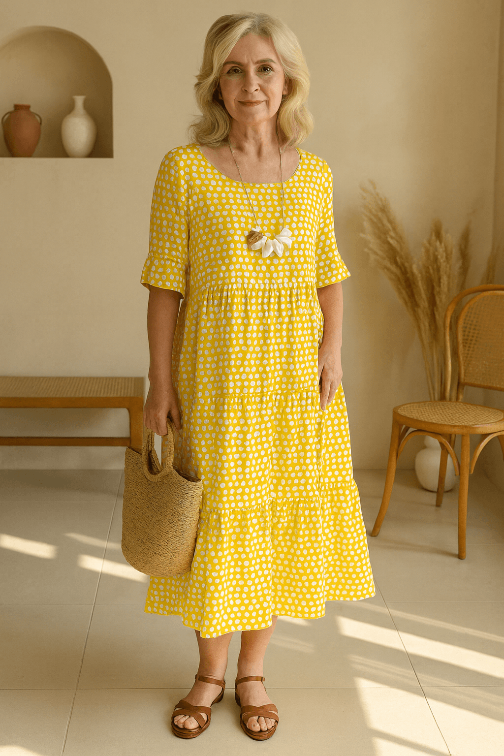 Midi Dress | Casual Summer Short Sleeve Dress-Women Dress-Eltrendio