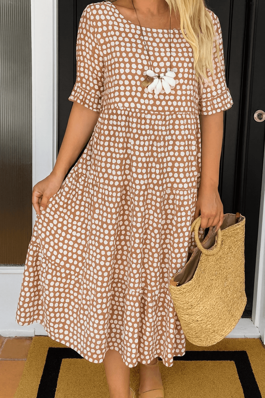 Midi Dress | Casual Summer Short Sleeve Dress-Women Dress-Eltrendio