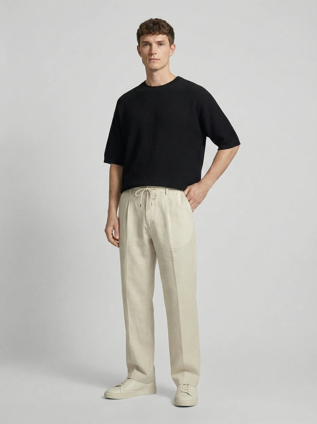 Men Wide Leg Trousers | Drawstring Waist Loose Summer Style-Men Trousers-Eltrendio