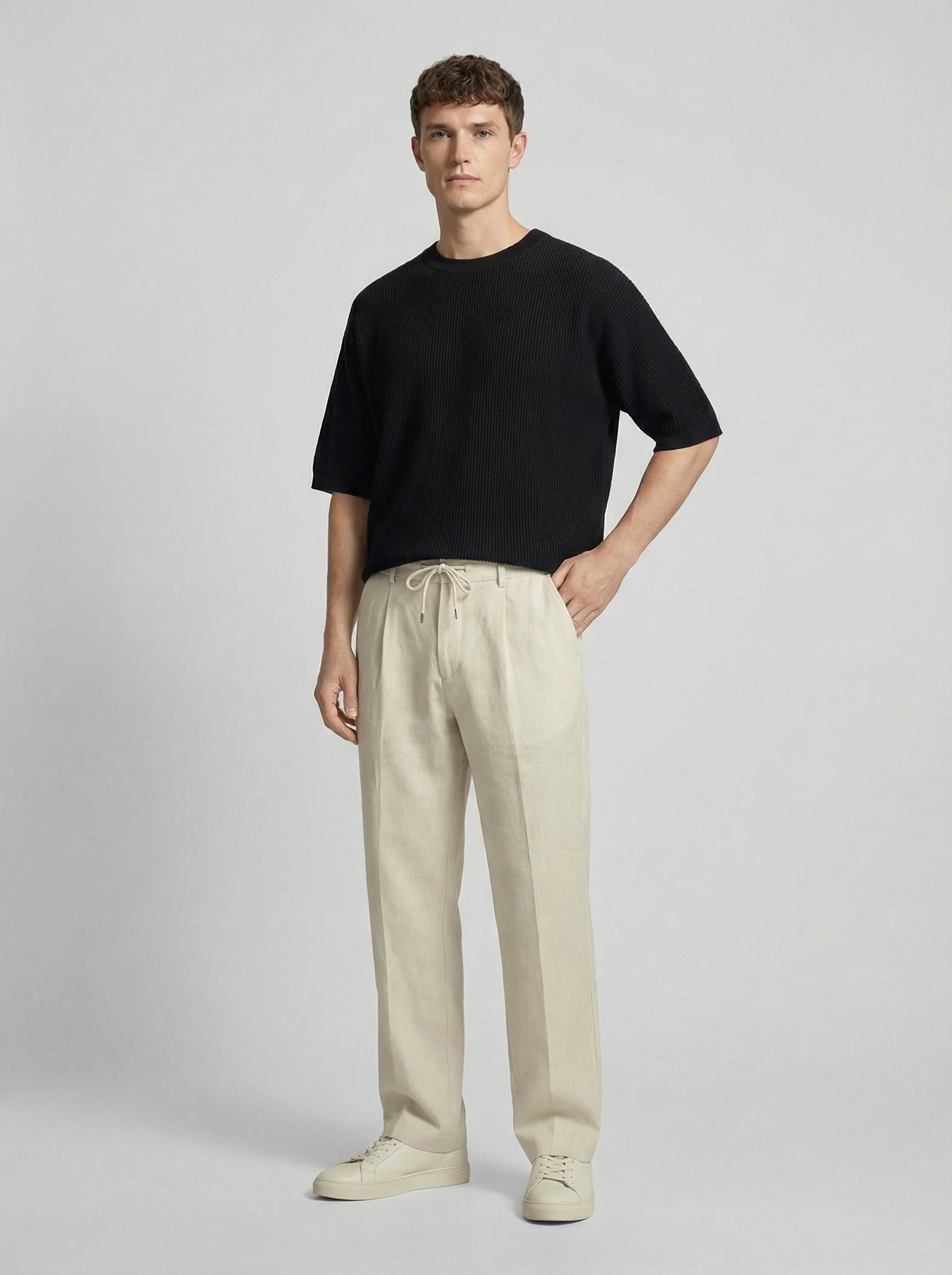 Men Wide Leg Trousers | Drawstring Waist Loose Summer Style-Men Trousers-Eltrendio