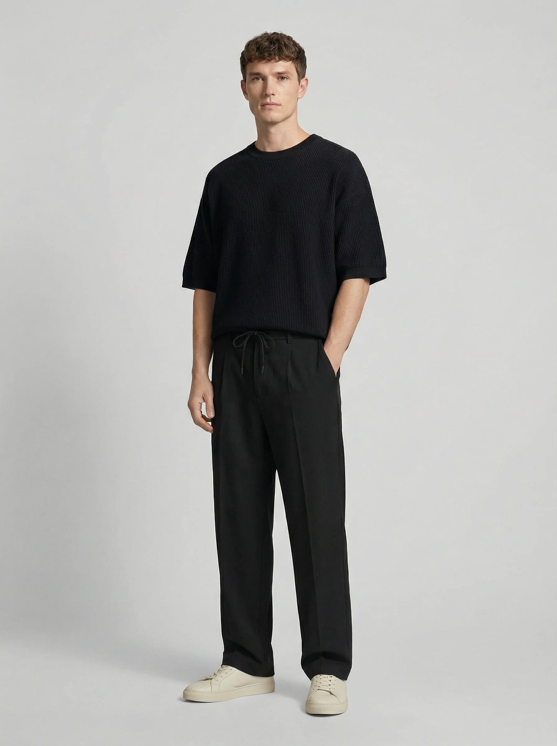 Men Wide Leg Trousers | Drawstring Waist Loose Summer Style-Men Trousers-Eltrendio