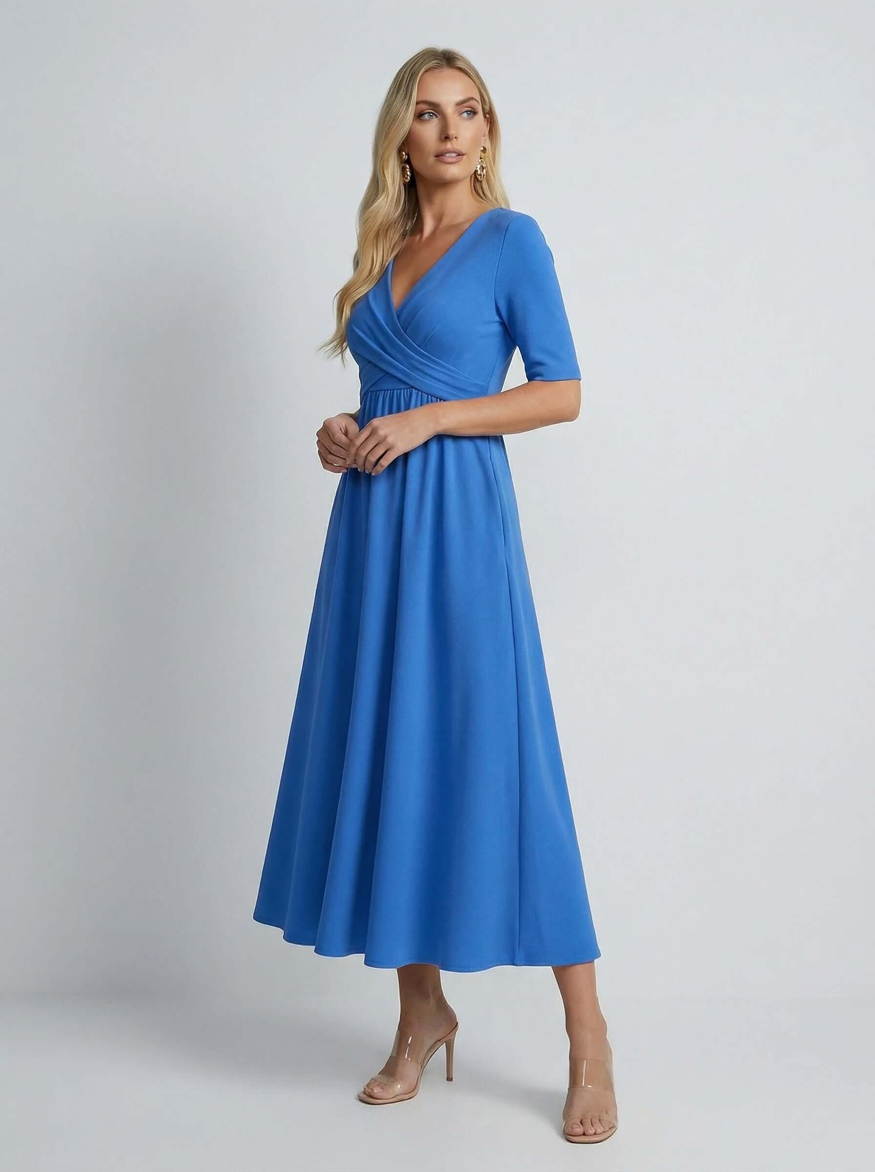V Neck Midi Dress | Wrap Bodice Design-Women Dress-Eltrendio