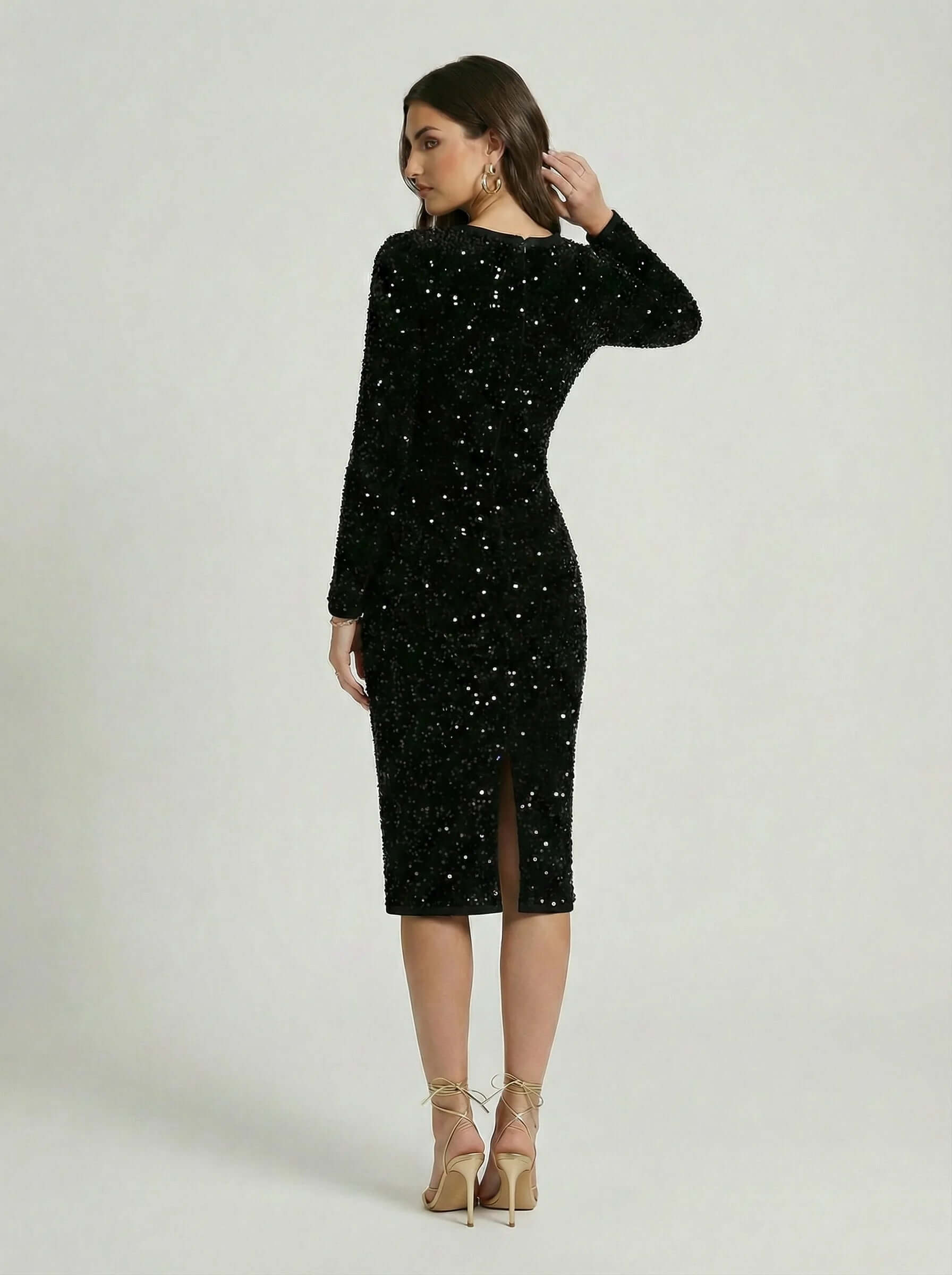 Women Sequin Midi Dress | Long Sleeve Bodycon Design-Women Dress-Eltrendio