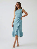 Sleeveless Midi Dress | Draped Waist Design-Women Dress-Eltrendio