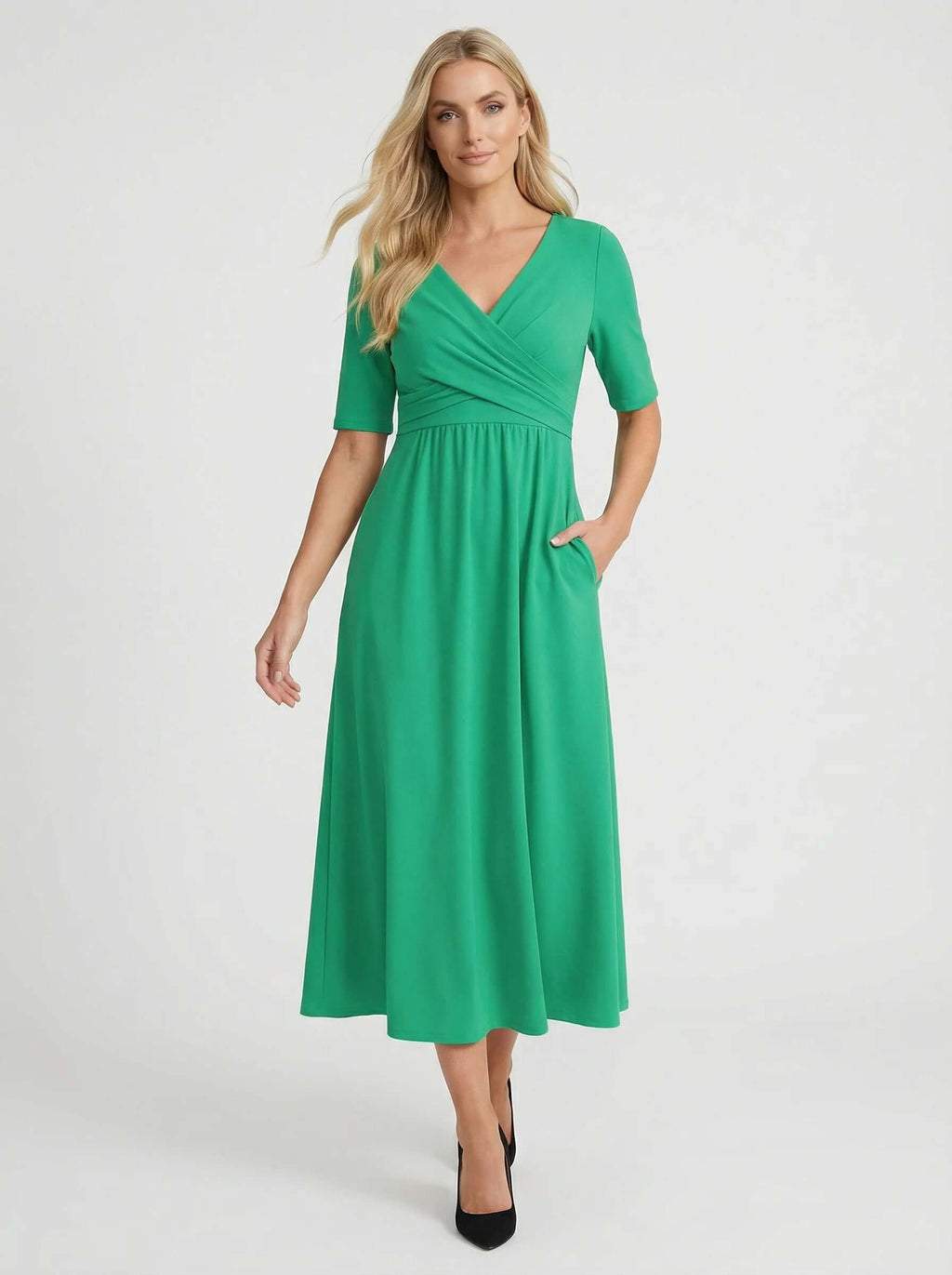 V Neck Midi Dress | Wrap Bodice Design-Women Dress-Eltrendio