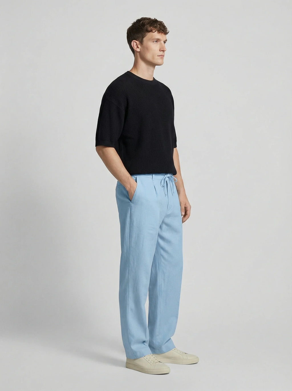 Men Wide Leg Trousers | Drawstring Waist Loose Summer Style-Men Trousers-Eltrendio
