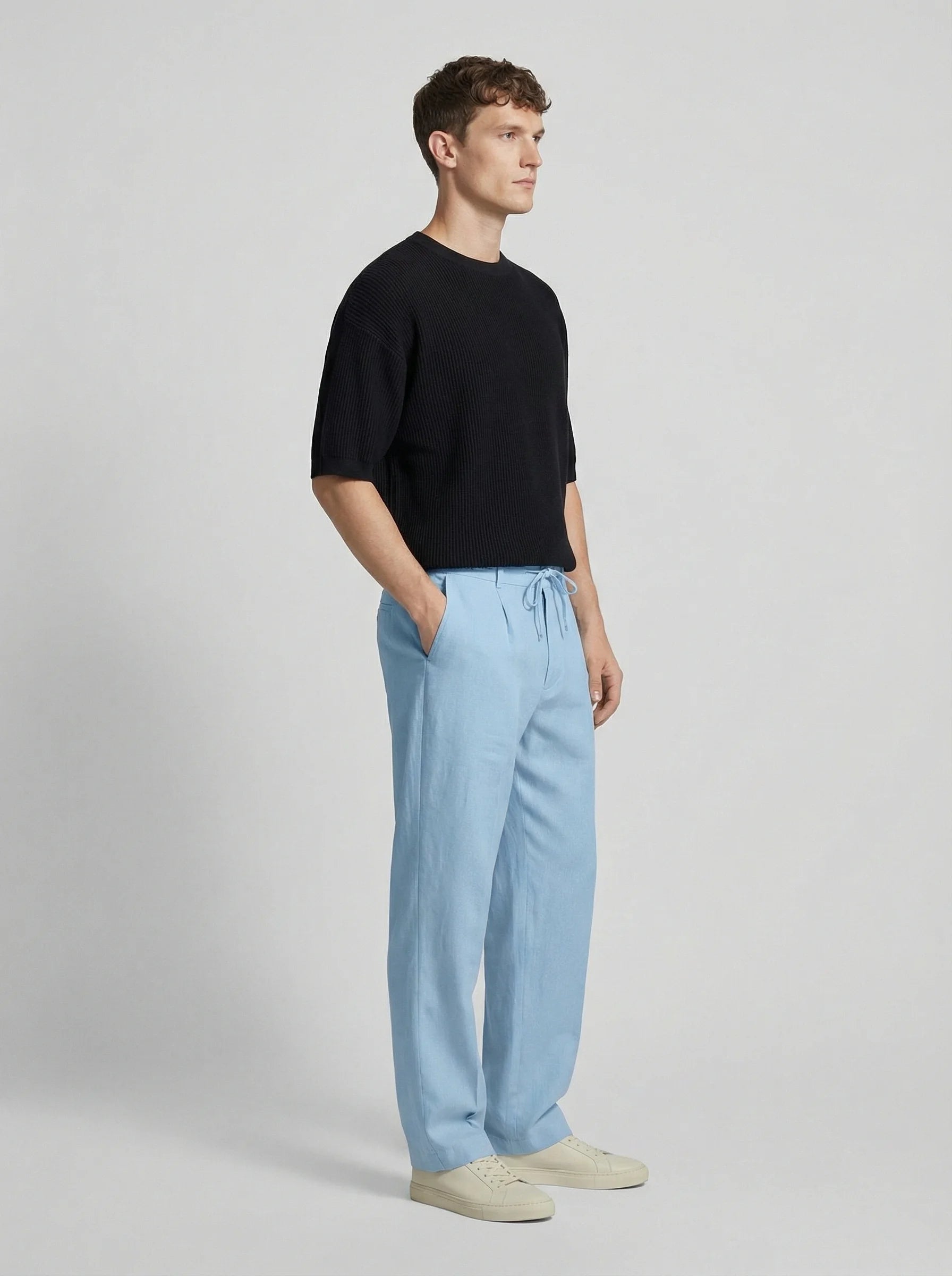 Men Wide Leg Trousers | Drawstring Waist Loose Summer Style-Men Trousers-Eltrendio