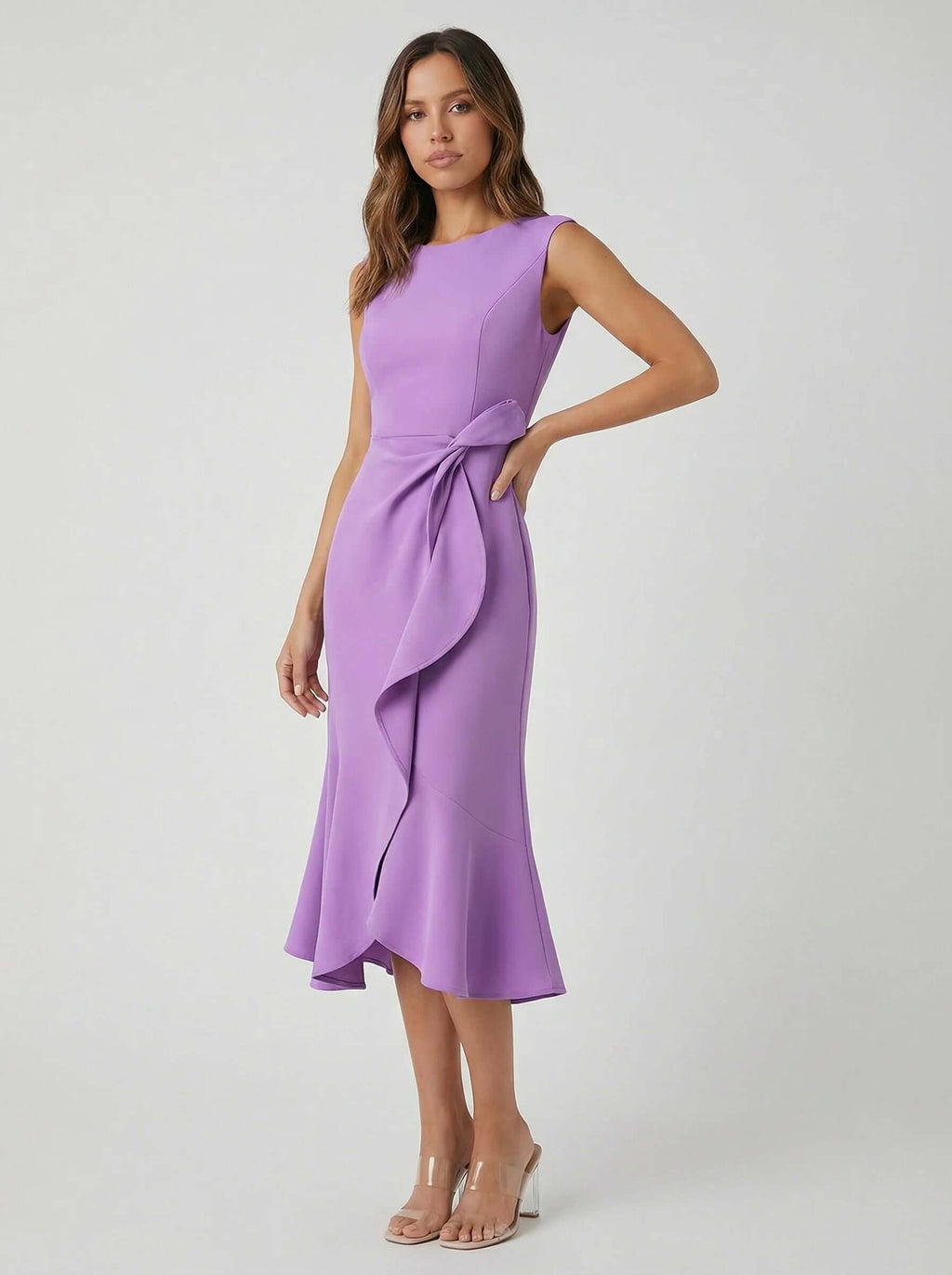 Sleeveless Midi Dress | Draped Waist Design-Women Dress-Eltrendio