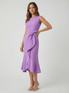Sleeveless Midi Dress | Draped Waist Design-Women Dress-Eltrendio