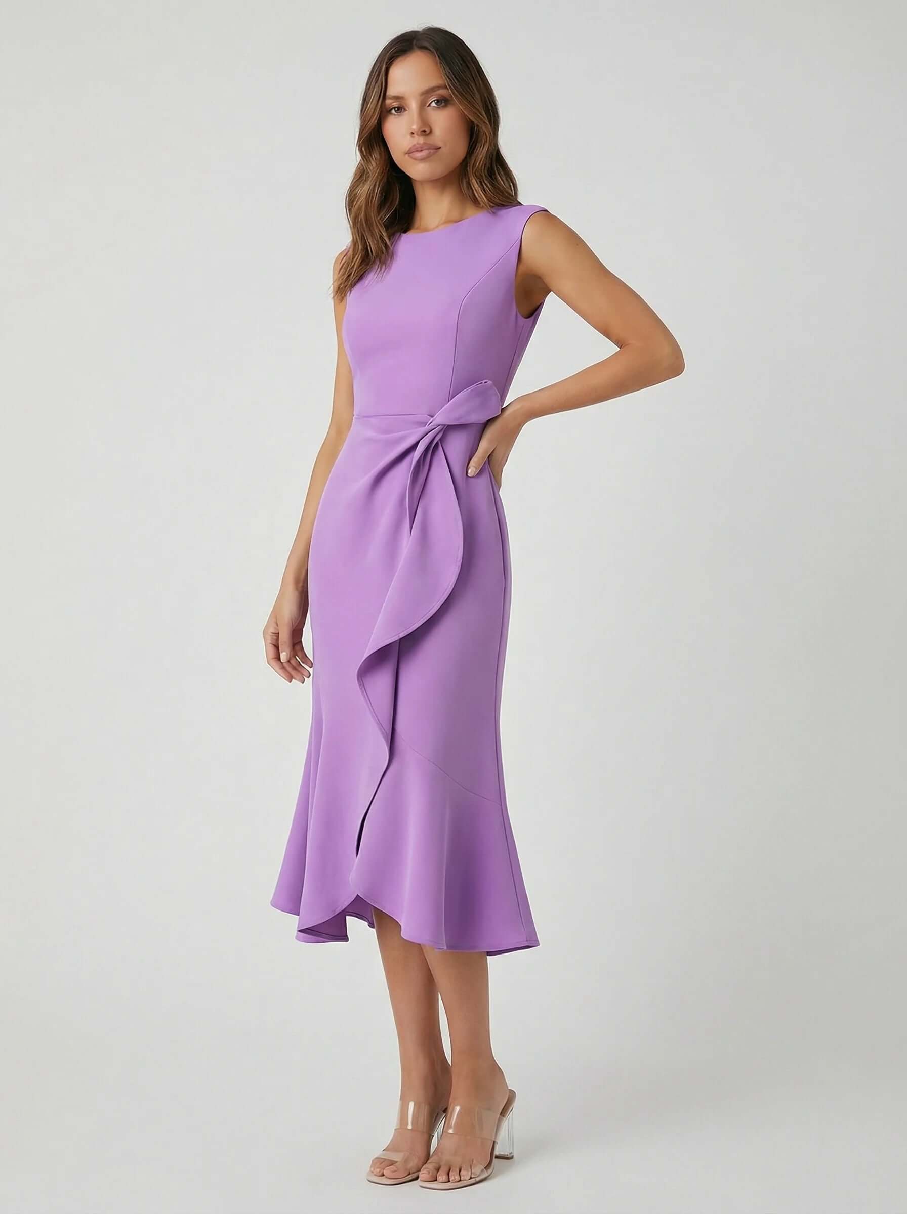 Sleeveless Midi Dress | Draped Waist Design-Women Dress-Eltrendio