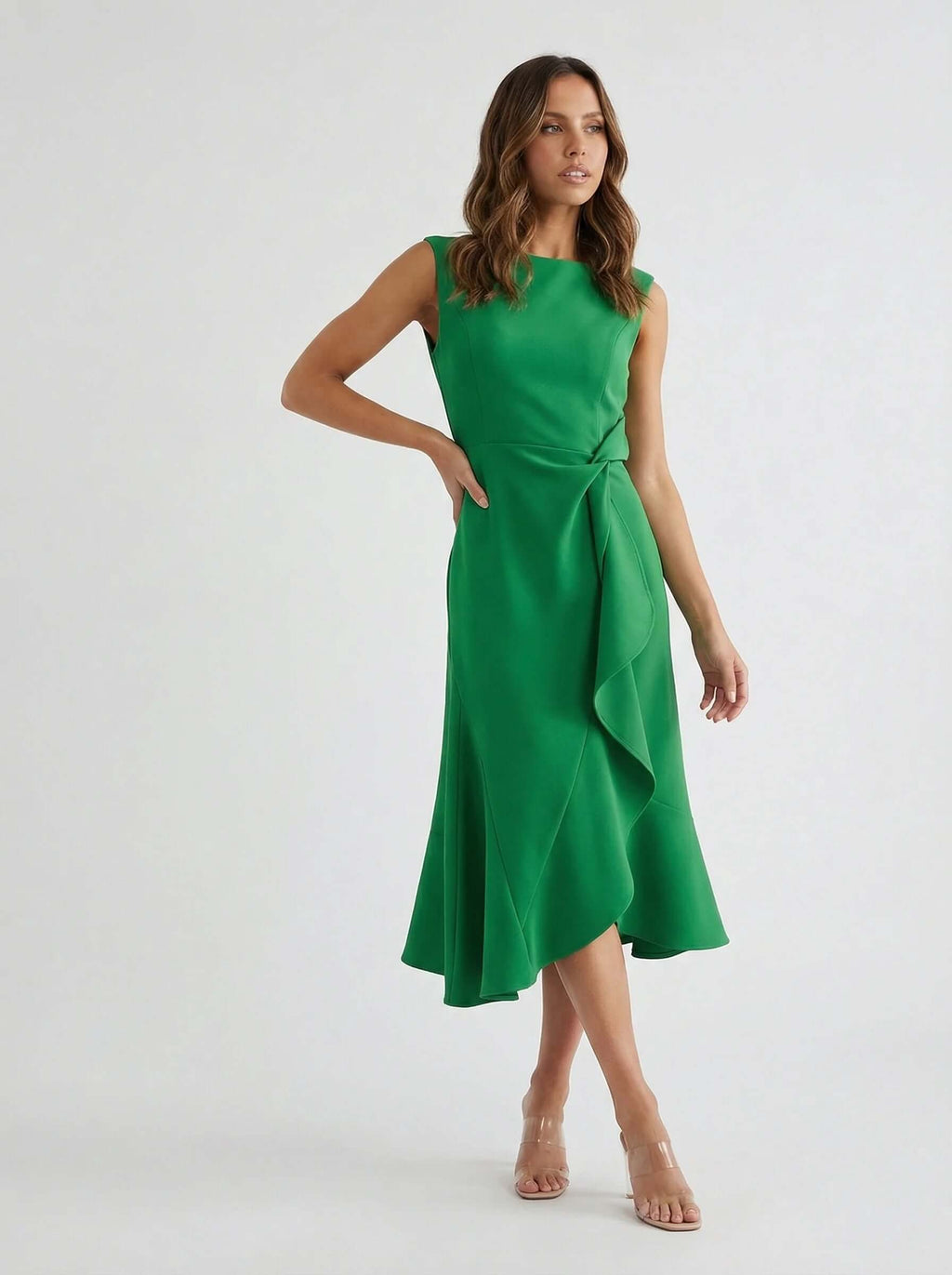 Sleeveless Midi Dress | Draped Waist Design-Women Dress-Eltrendio