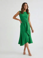 Sleeveless Midi Dress | Draped Waist Design-Women Dress-Eltrendio