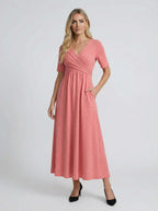 V Neck Midi Dress | Wrap Bodice Design-Women Dress-Eltrendio