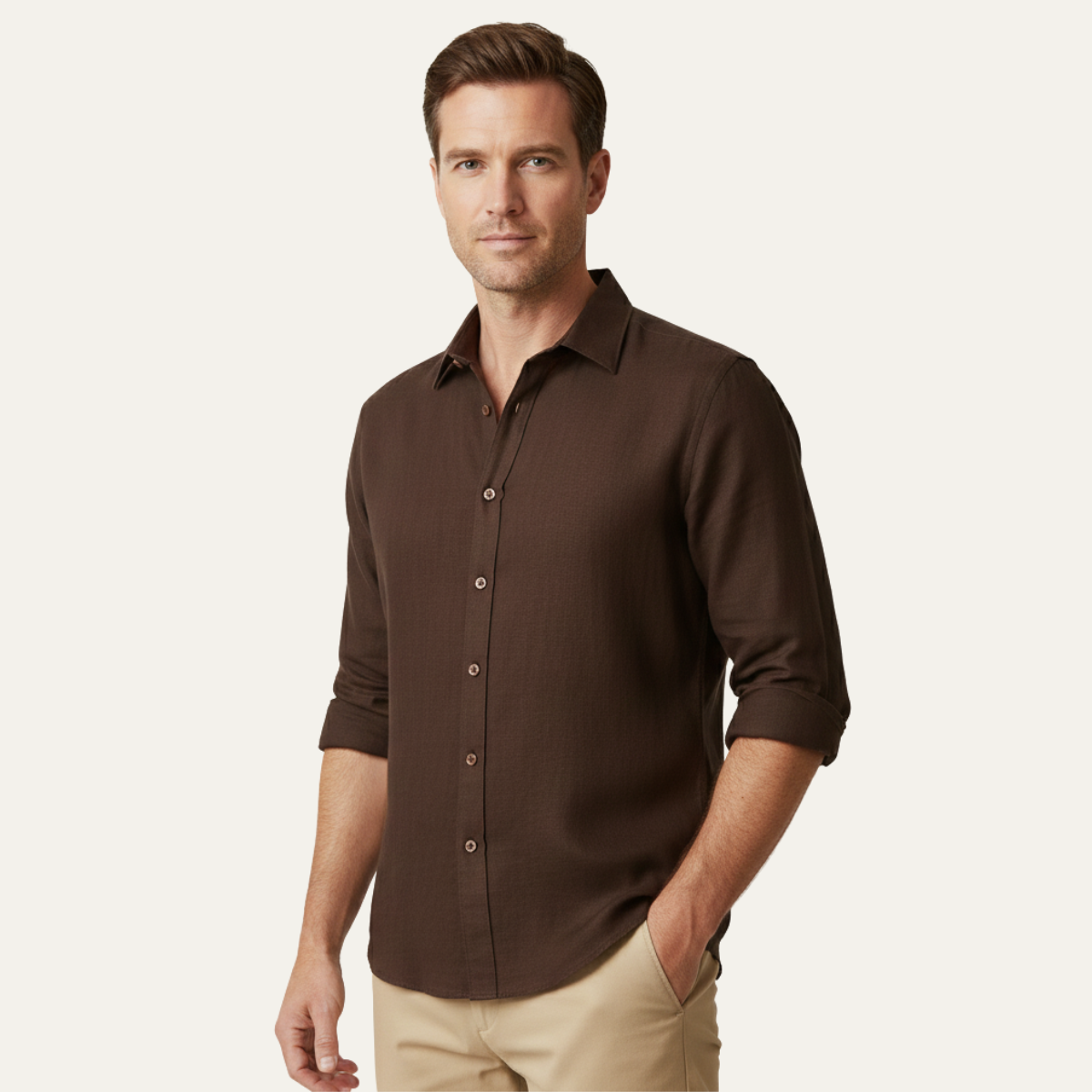 Ashford | Men’s Button Front Casual Shirt | Turn Down Collar Long Sleeves Daily Wear-Men Shirt-Eltrendio
