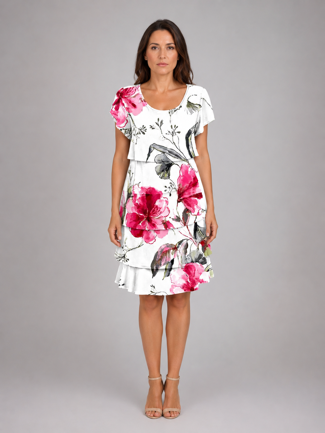 Adeline | Women’s Knee Length Dress | Layered Ruffle Flutter Sleeve-Women Dress-Eltrendio
