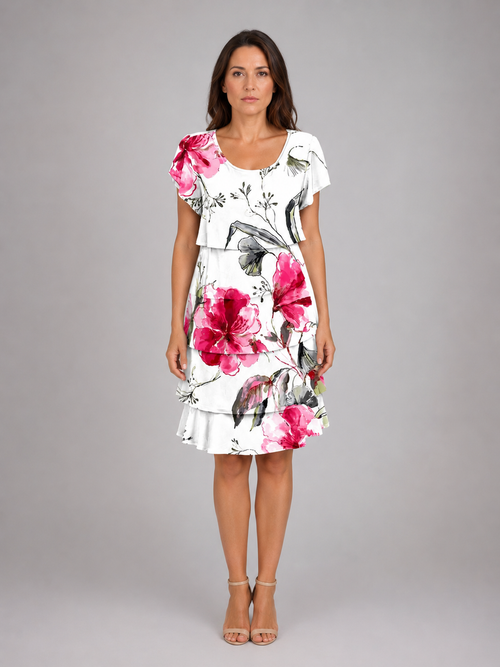 Adeline | Women’s Knee Length Dress | Layered Ruffle Flutter Sleeve-Women Dress-Eltrendio