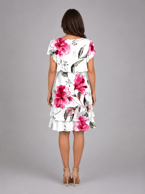 Adeline | Women’s Knee Length Dress | Layered Ruffle Flutter Sleeve-Women Dress-Eltrendio