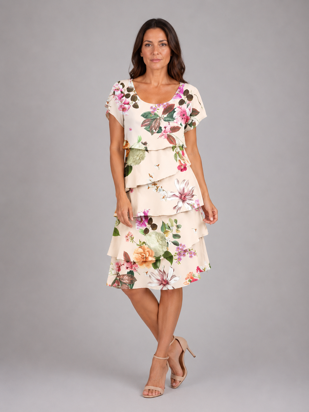 Adeline | Women’s Knee Length Dress | Layered Ruffle Flutter Sleeve-Women Dress-Eltrendio