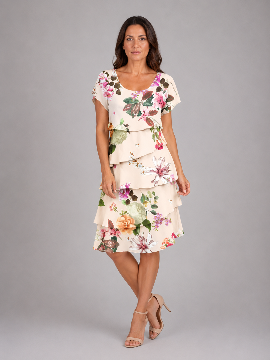 Adeline | Women’s Knee Length Dress | Layered Ruffle Flutter Sleeve-Women Dress-Eltrendio