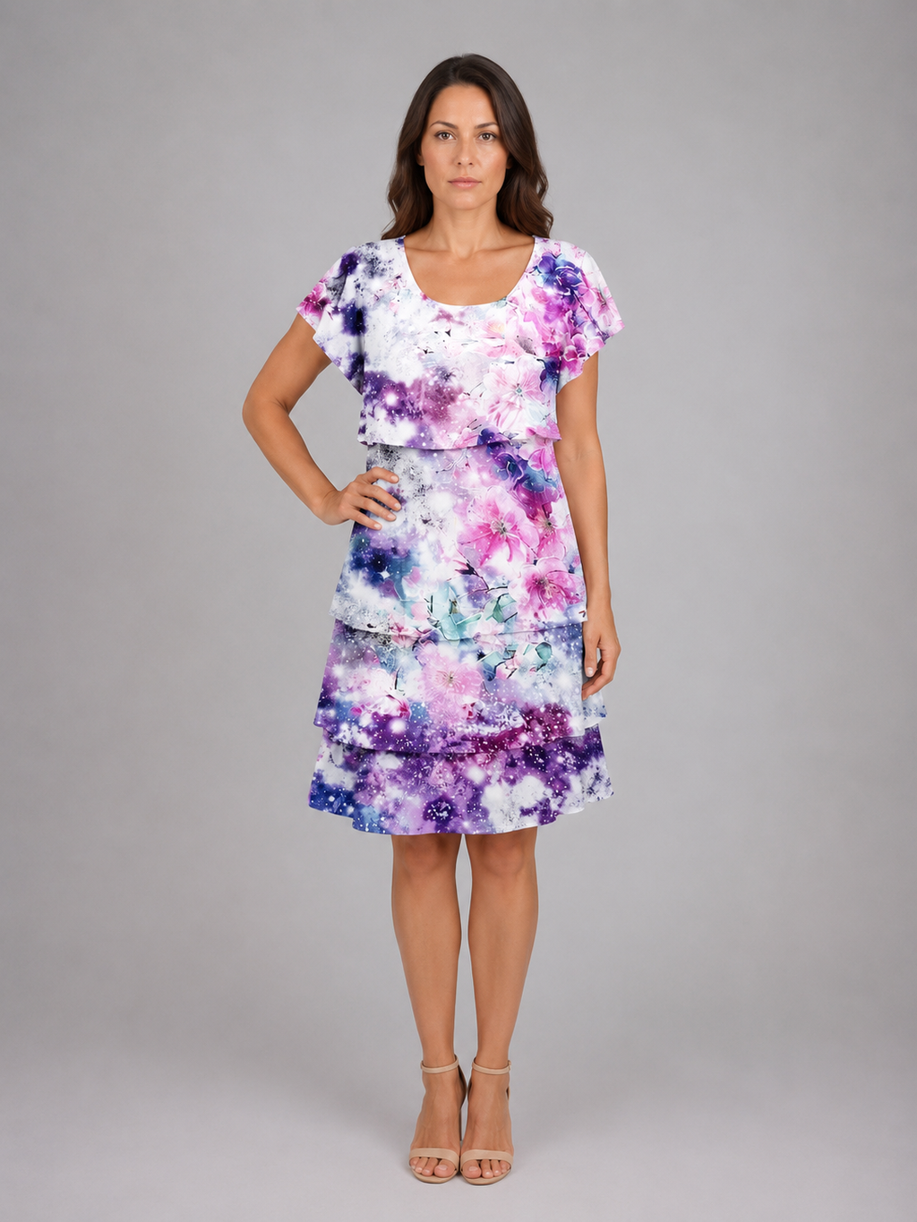 Adeline | Women’s Knee Length Dress | Layered Ruffle Flutter Sleeve-Women Dress-Eltrendio