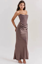 Amelia | Women’s Strapless Maxi Dress | Draped Detail Panel Bodice Evening Dress-Women Dress-Eltrendio
