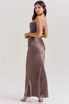 Amelia | Women’s Strapless Maxi Dress | Draped Detail Panel Bodice Evening Dress-Women Dress-Eltrendio
