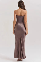 Amelia | Women’s Strapless Maxi Dress | Draped Detail Panel Bodice Evening Dress-Women Dress-Eltrendio