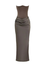 Amelia | Women’s Strapless Maxi Dress | Draped Detail Panel Bodice Evening Dress-Women Dress-Eltrendio