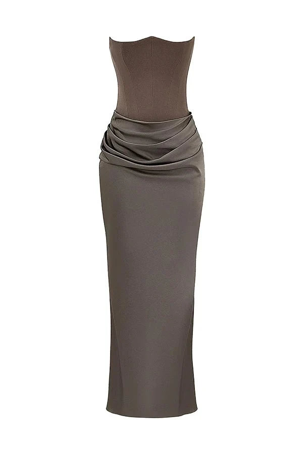 Amelia | Women’s Strapless Maxi Dress | Draped Detail Panel Bodice Evening Dress-Women Dress-Eltrendio