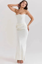 Amelia | Women’s Strapless Maxi Dress | Draped Detail Panel Bodice Evening Dress-Women Dress-Eltrendio