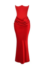 Amelia | Women’s Strapless Maxi Dress | Draped Detail Panel Bodice Evening Dress-Women Dress-Eltrendio