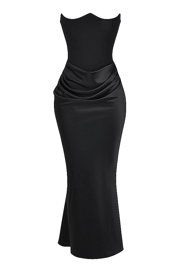 Amelia | Women’s Strapless Maxi Dress | Draped Detail Panel Bodice Evening Dress-Women Dress-Eltrendio
