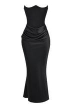 Amelia | Women’s Strapless Maxi Dress | Draped Detail Panel Bodice Evening Dress-Women Dress-Eltrendio