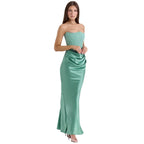 Amelia | Women’s Strapless Maxi Dress | Draped Detail Panel Bodice Evening Dress-Women Dress-Eltrendio