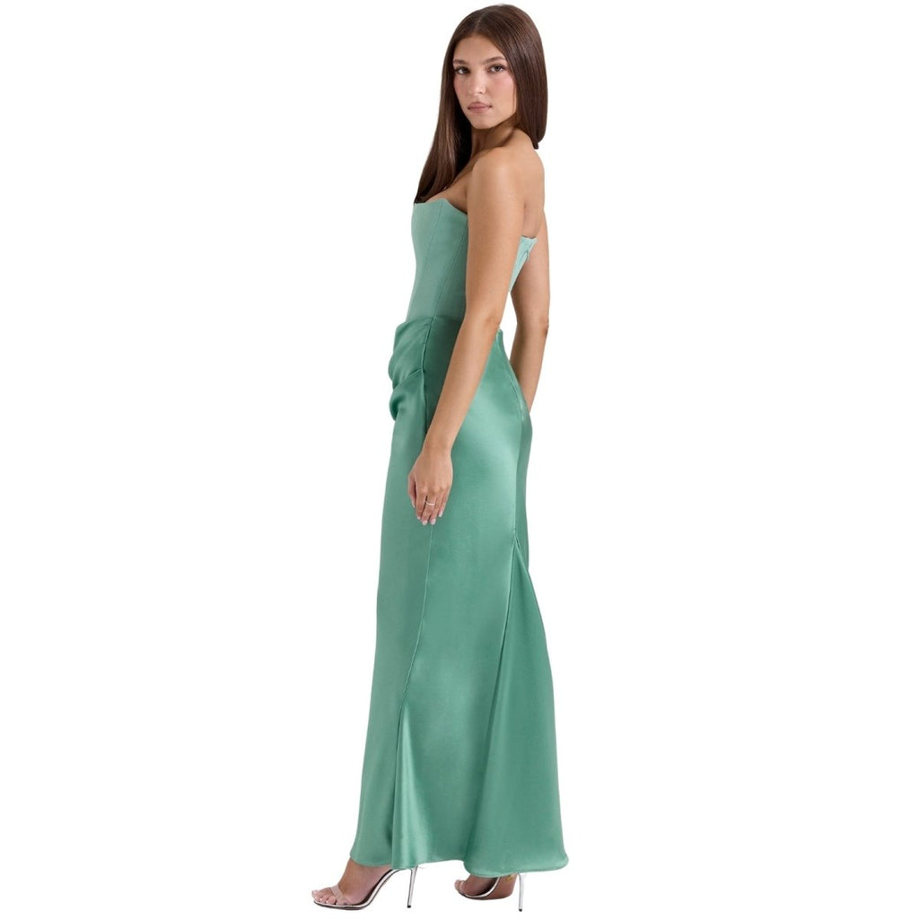 Amelia | Women’s Strapless Maxi Dress | Draped Detail Panel Bodice Evening Dress-Women Dress-Eltrendio