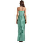Amelia | Women’s Strapless Maxi Dress | Draped Detail Panel Bodice Evening Dress-Women Dress-Eltrendio
