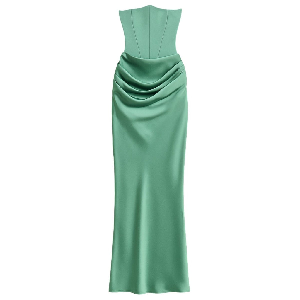Amelia | Women’s Strapless Maxi Dress | Draped Detail Panel Bodice Evening Dress-Women Dress-Eltrendio
