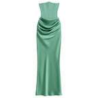 Amelia | Women’s Strapless Maxi Dress | Draped Detail Panel Bodice Evening Dress-Women Dress-Eltrendio