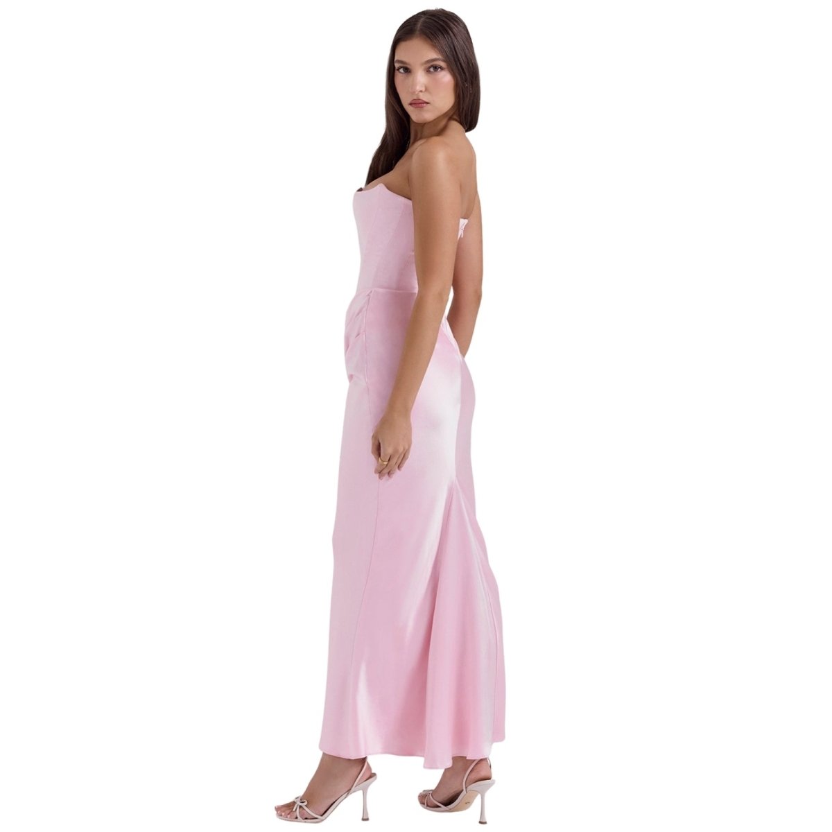Amelia | Women’s Strapless Maxi Dress | Draped Detail Panel Bodice Evening Dress-Women Dress-Eltrendio