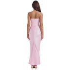 Amelia | Women’s Strapless Maxi Dress | Draped Detail Panel Bodice Evening Dress-Women Dress-Eltrendio