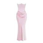 Amelia | Women’s Strapless Maxi Dress | Draped Detail Panel Bodice Evening Dress-Women Dress-Eltrendio